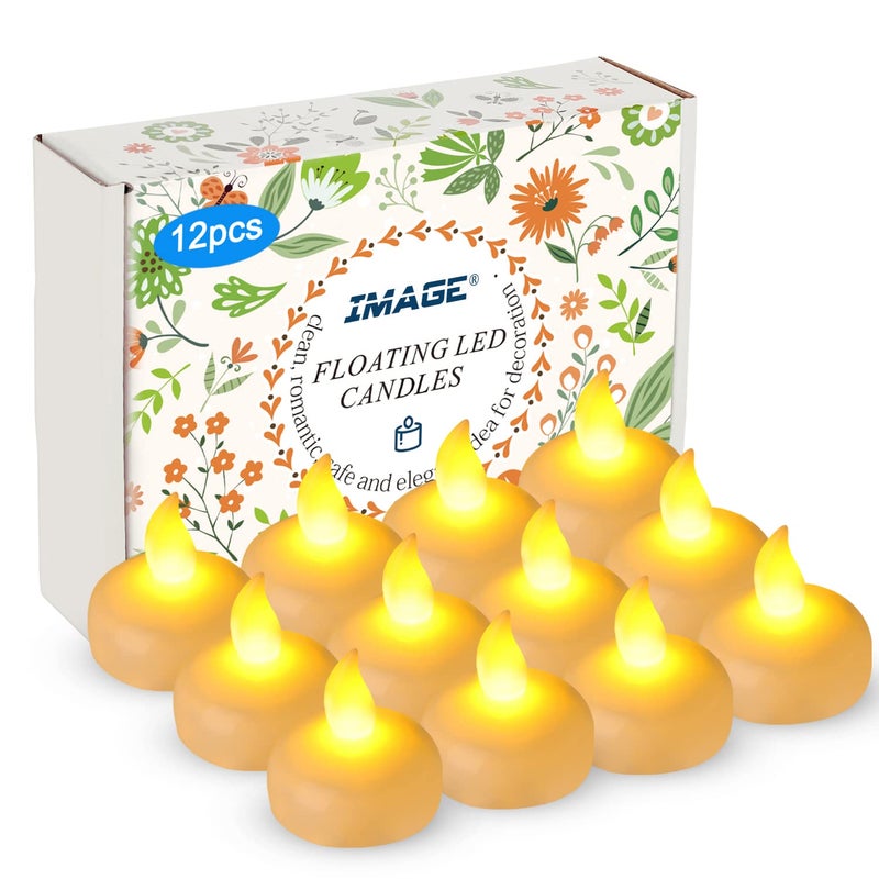 IMAGE Floating Candles, Flameless Floating LED Tea Lights 12 Pack Waterproof Tealight Candles for Wedding Party Spa Home Indoor Outdoor Decor-Yellow - Image 2